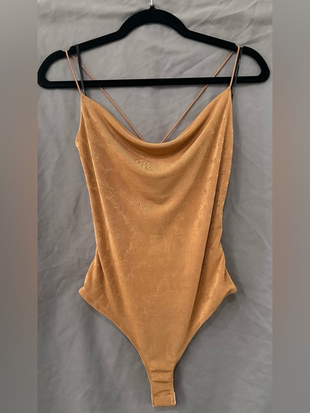 NWT Forever 21 Tan Cowl Neck Bodysuit Strappy Back - Size: M
